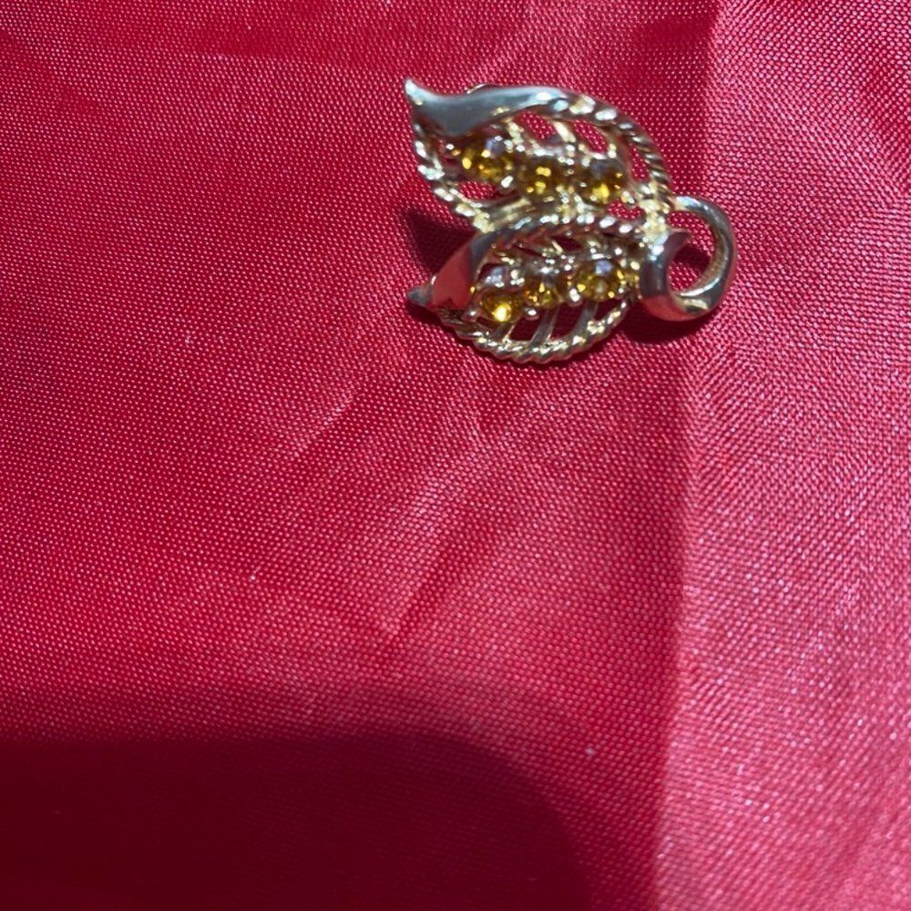 Screw Clip-On Earrings - Leaves with Orange Stones - Picture 5 of 7
